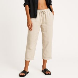 Sunsina Linen Elastic Drawstring Capris, Tan, US Womens XL